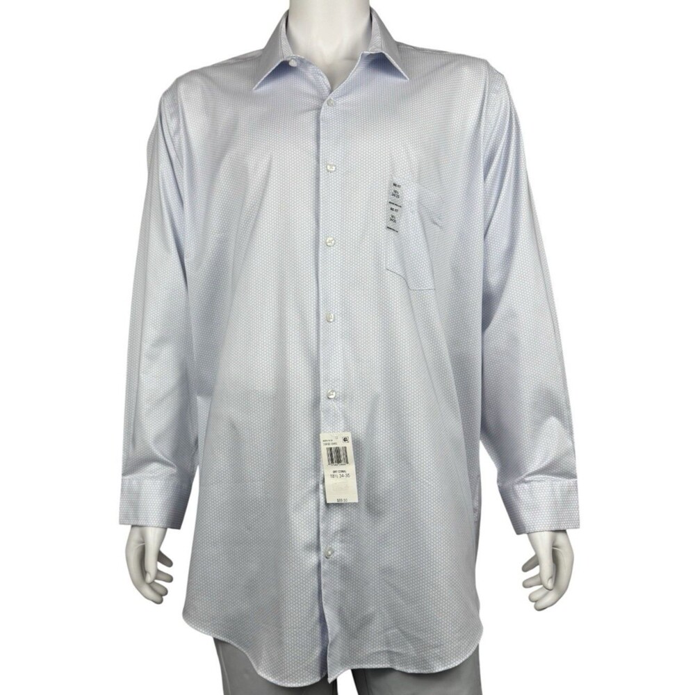 Van Heusen Big Fit Shirt Mens 18 1/2 34/35 XXL 2XL Blue Comfort Performance New